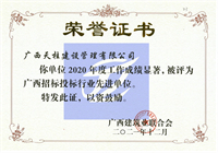 2020年广西招标投标行业先进单位（广西建筑业联合会）